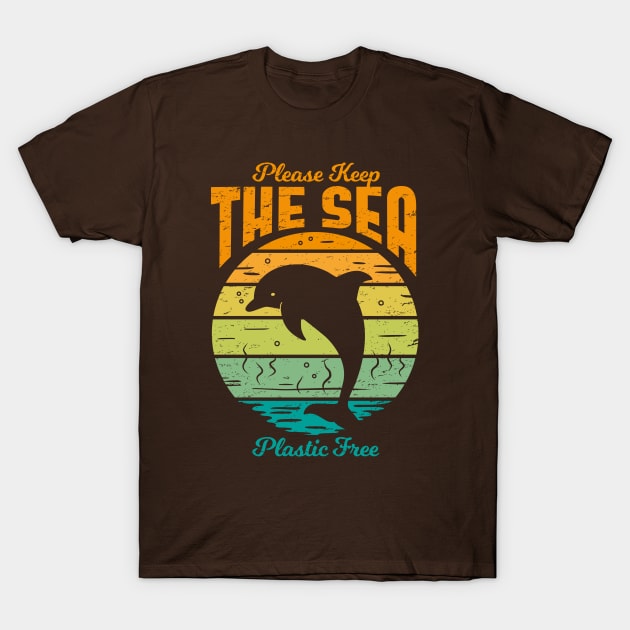 Please Keep the Sea Plastic Free - Retro Dolphin T-Shirt by bangtees